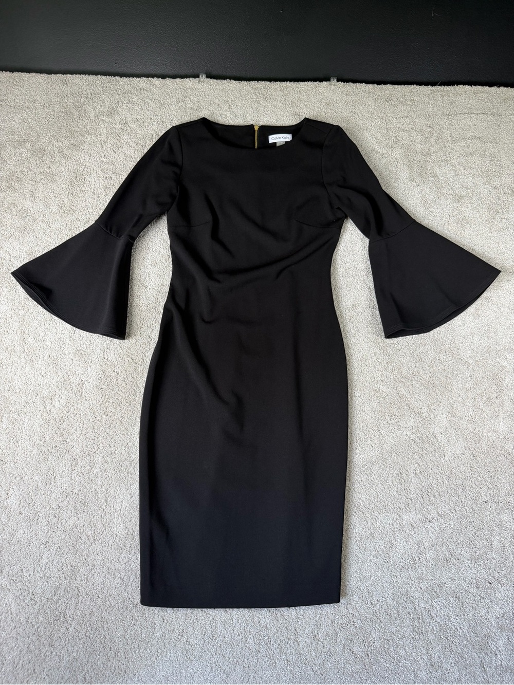 Calvin Klein Black Bell Sleeve Form Fitting Dress Size 2